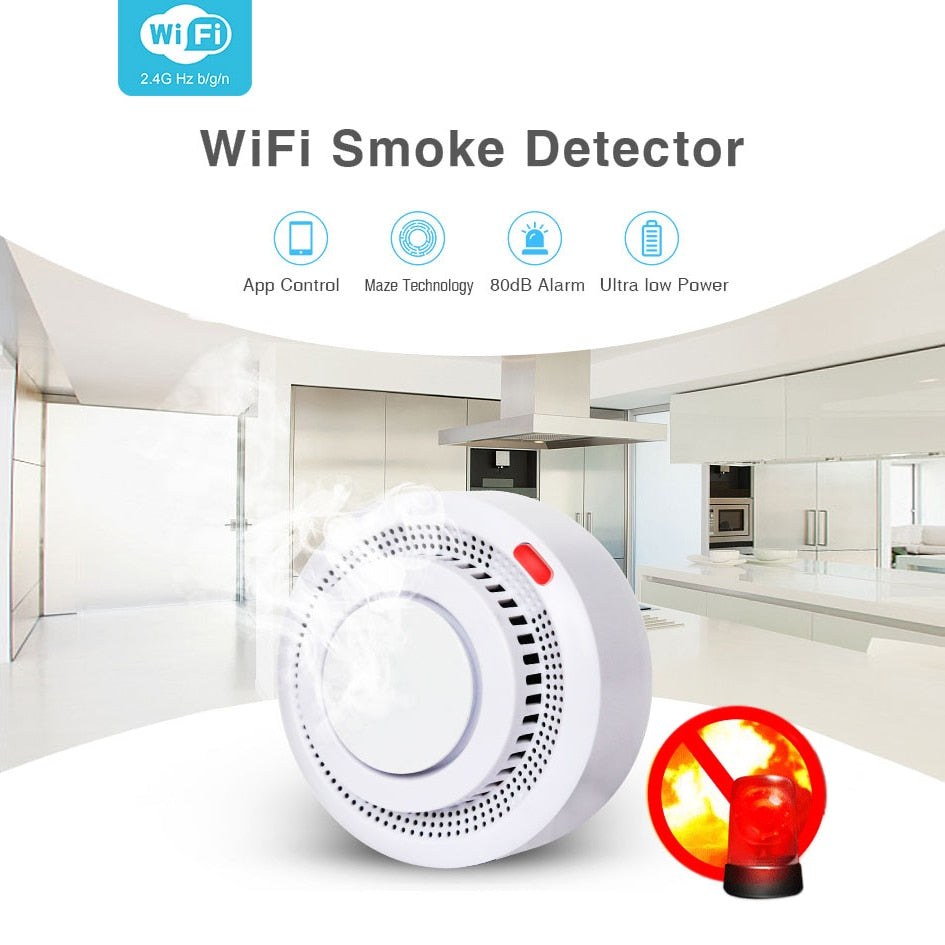 Smart WiFi Rauchmelder, Feueralarm Temperaturmelder Sensor Home Security System funktioniert mit Tuya Smart Life APP