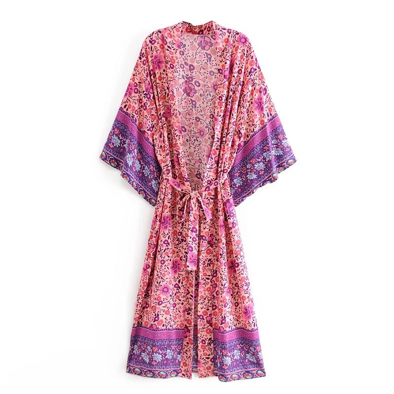 Langes Kimono Hemd mit Blumendruck