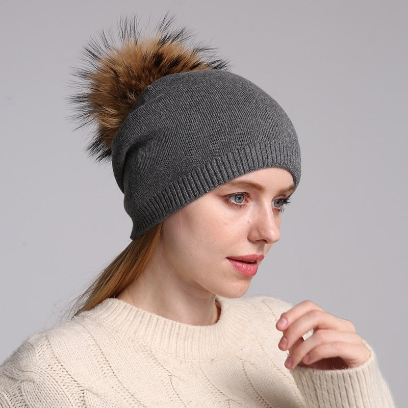 Frauen Wolle gestrickte Skullies Mützen, Lässige weibliche Kaschmirmütze