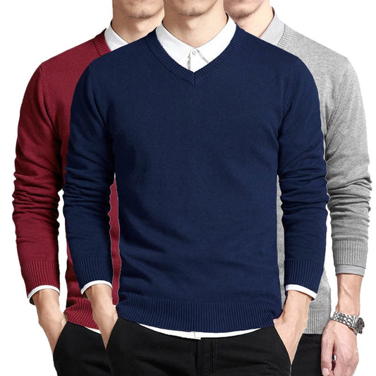 Varsanol Baumwollpullover Männer, Langarm Pullover Outwear V-Ausschnitt in 8 Farben