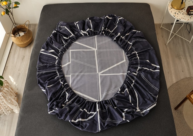 3-teilige Spannbettlaken, Einzeldrapierung, geometrisches Muster, Matratzenbezug mit Gummizug für Doppelbettlaken