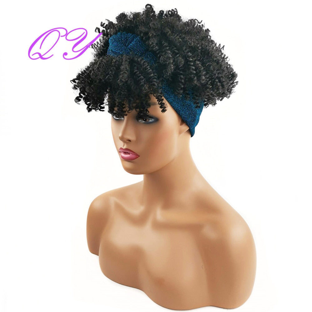 Hair Big Afro Kinky Curly Stirnband Perücken für Frauen Synthetisches Haar Perücken Turban Wrap Hair Style