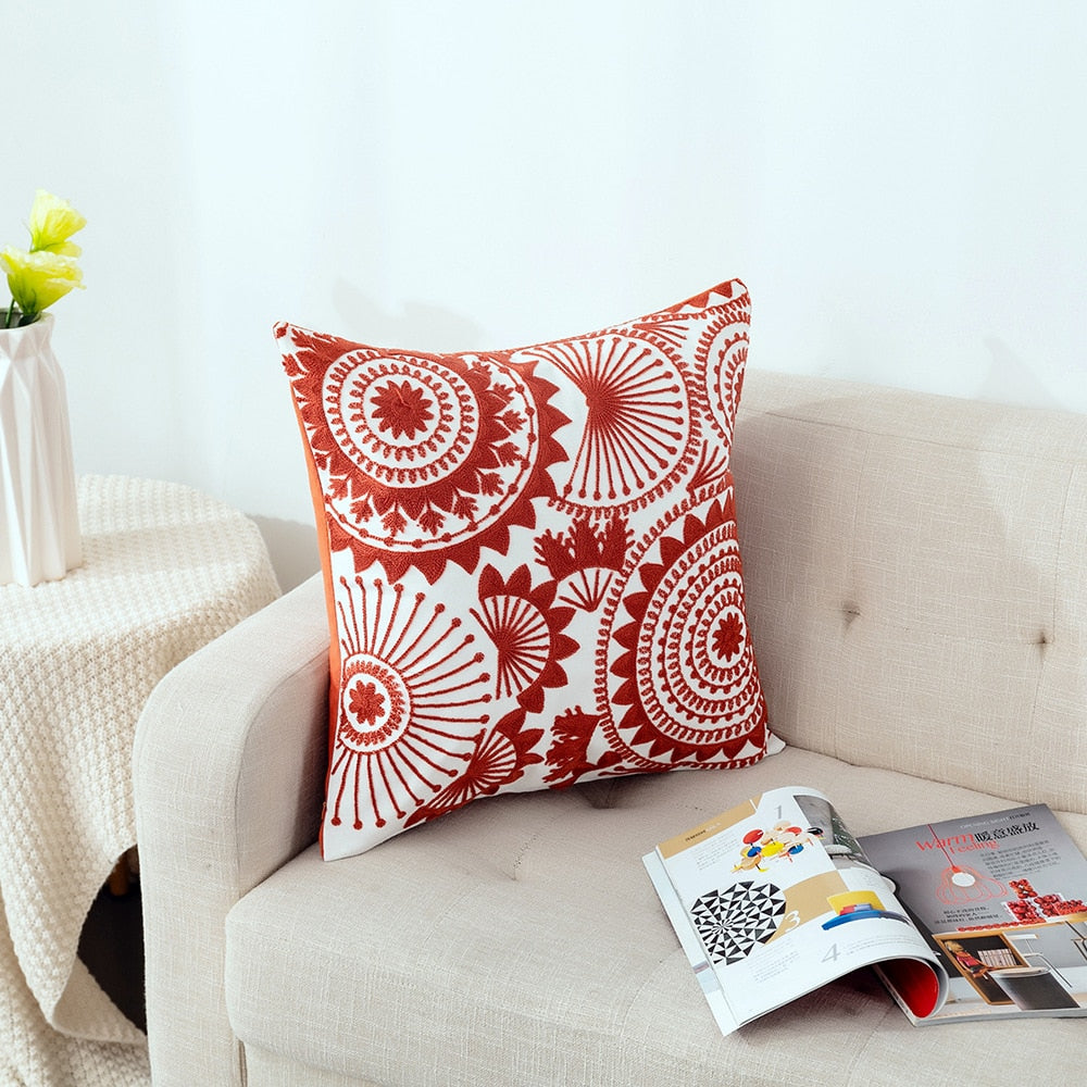 Kissenbezug mit niedlicher floraler geometrischer Stickerei, grün-gelber Kissenbezug für Sofa, Bett, schlichtes Zuhause, 45 x 45 cm
