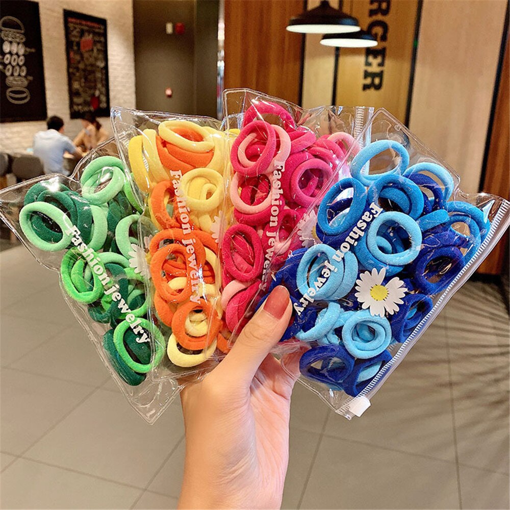 50Pcs/Set Frauen Mädchen 4cm / 2cm Bunte Nylon Elastische Haarbänder, Pferdeschwanz Halter, Gummibänder