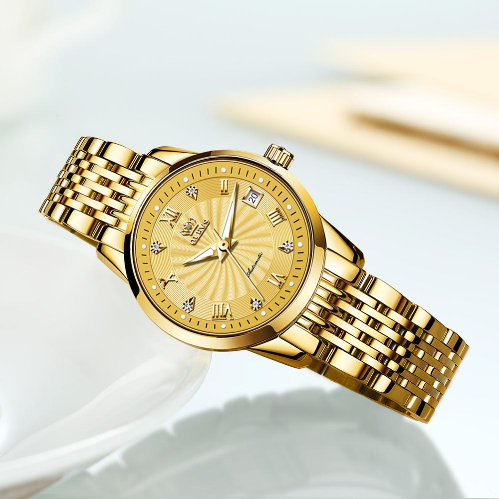 OLEVS Luxus Marke Ladides Automatische Mechanische Armbanduhr Wasserdicht, Edelstahl Einfache Uhr für Frauen