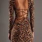 Herbst neue Damenmode Rundhals Langarm sexy hohles offenes Rücken-Split-Kleid