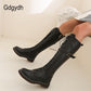 Herbst British Style Kniehohe Stiefel Für Frauen, Weibliche Stiefel Runde Zehe, Niedrige Absätze