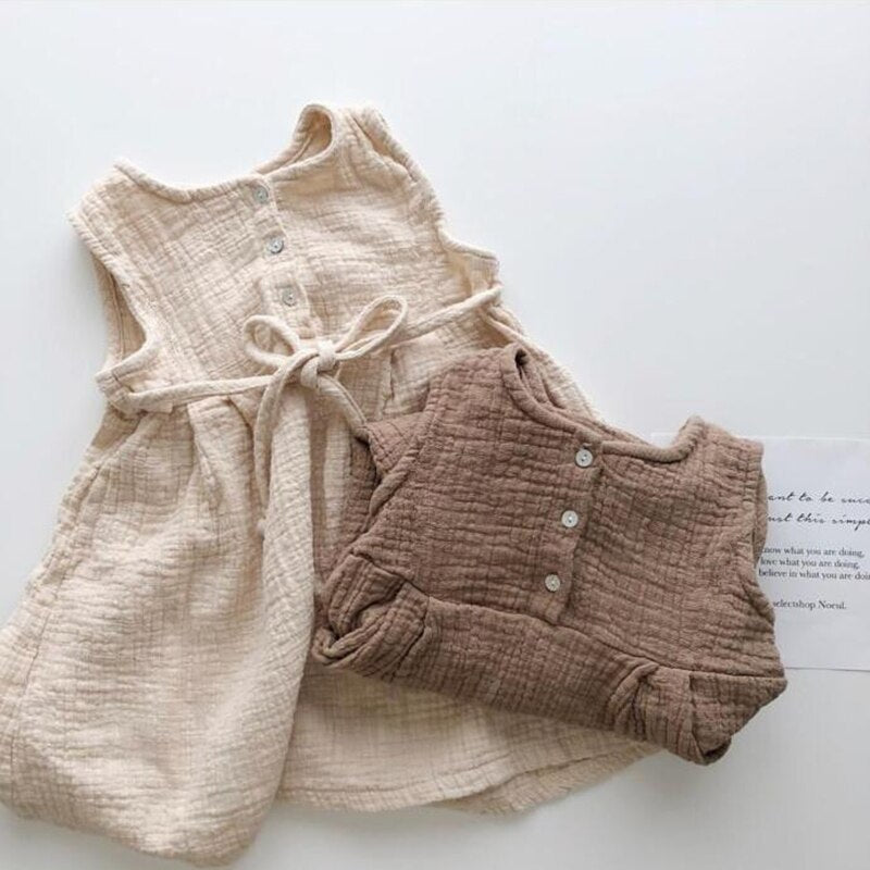 2023 neue Koreanische Japan Stil, Sommer Baby Mädchen Leinen Kleider für Kleinkind, Kinder und Mädchen