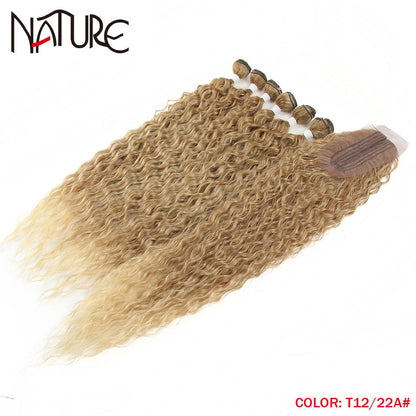 7 Stück / Lot Curly Hair Bundles mit Verschluss, Synthetische Hair-extensions