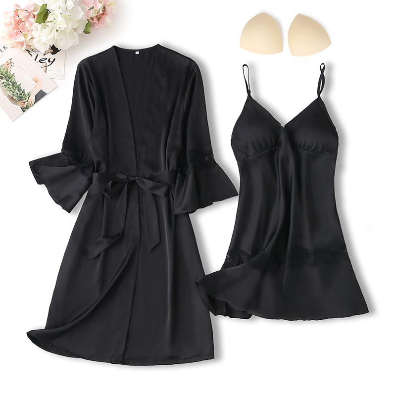 Spitzenbesatz Sexy Hochzeitsdame  Robe -Anzug, Kimono Bademantel Kleid für Mini Nachtwäsche & Intime Dessous