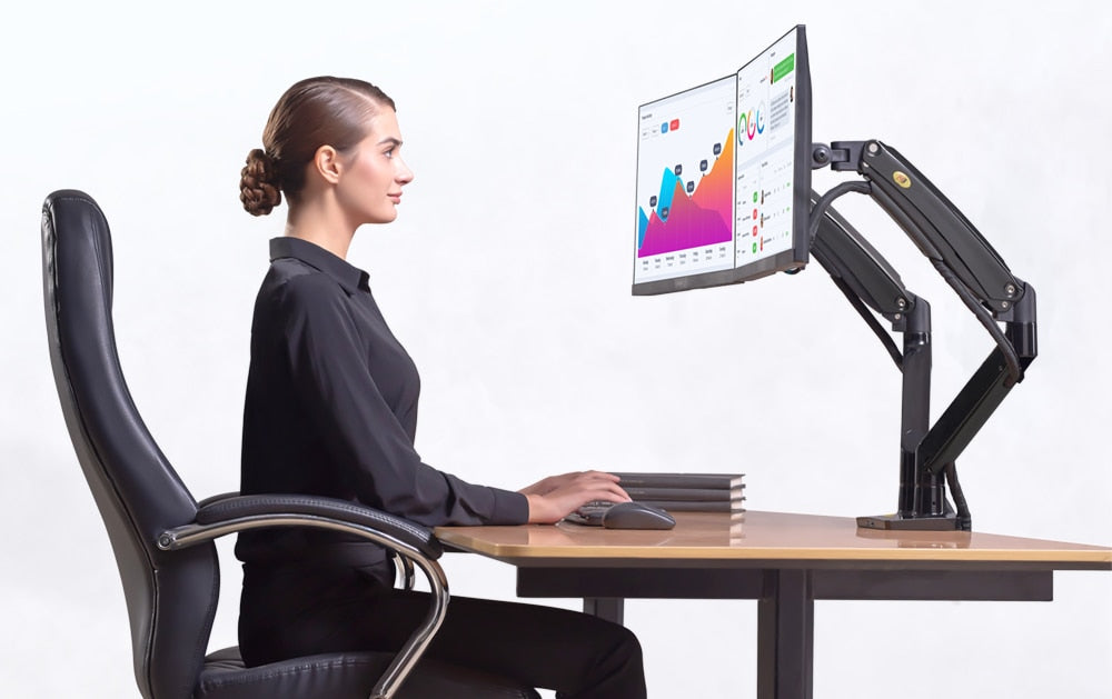 New NB F195A Aluminium 22-32 Zoll Dual-LCD-LED-Monitorhalterung, Gasfederarm Full-Motion-Monitorhalter Stützlast jeweils 3-12 kg