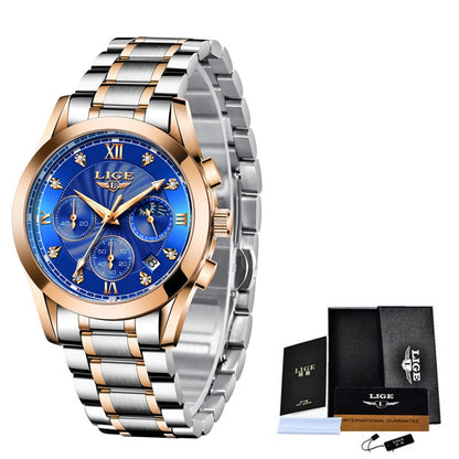 Neu LIGE Gold Damenuhr Business Quarzuhr Damen Top Marke Luxus Damen Armbanduhr Mädchen Uhr Relogio Feminin 2022+Box