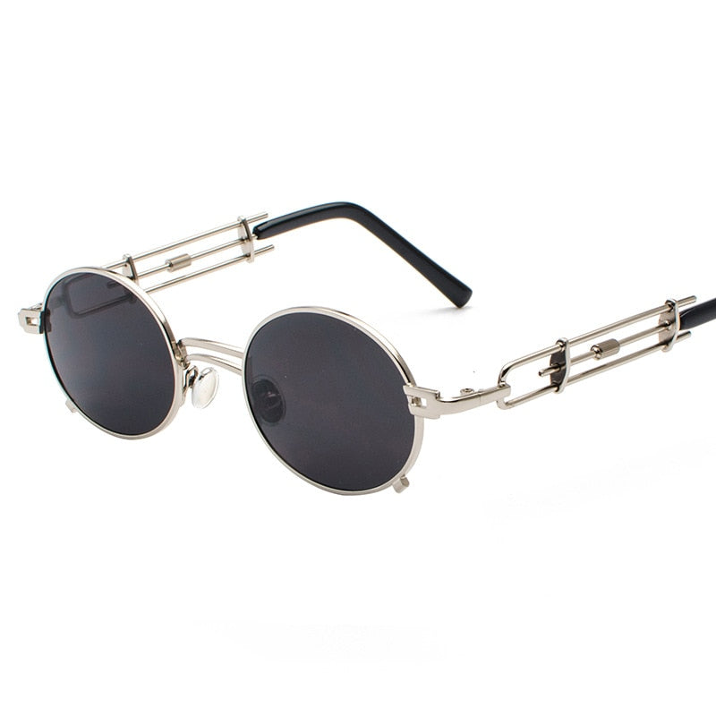 Retro Metall Runde Sonnenbrille für Männer & Frauen, Schwarz Rot Klare Linse mit UV400