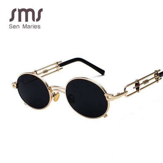 Retro Metall Runde Sonnenbrille für Männer & Frauen, Schwarz Rot Klare Linse mit UV400