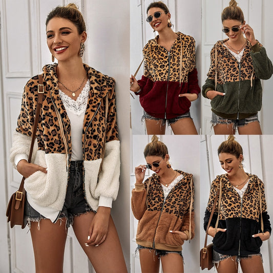 2022 Neue Leopard Patchwork für Frauen, Teddy Mantel aus  Kunstpelz