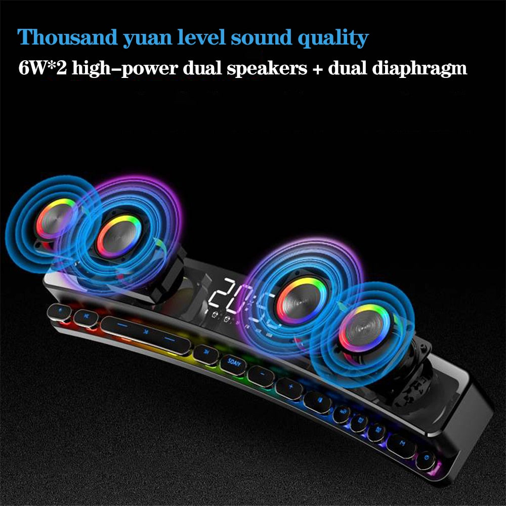Tragbares Drahtloses Spiel Soundbar, USB 3D Stereo Subwoofer AUX FM Haus Digitaler mit Lautsprecher Tastatur Abkürzung für PC, Laptop,Tablets,Desktop,Handy