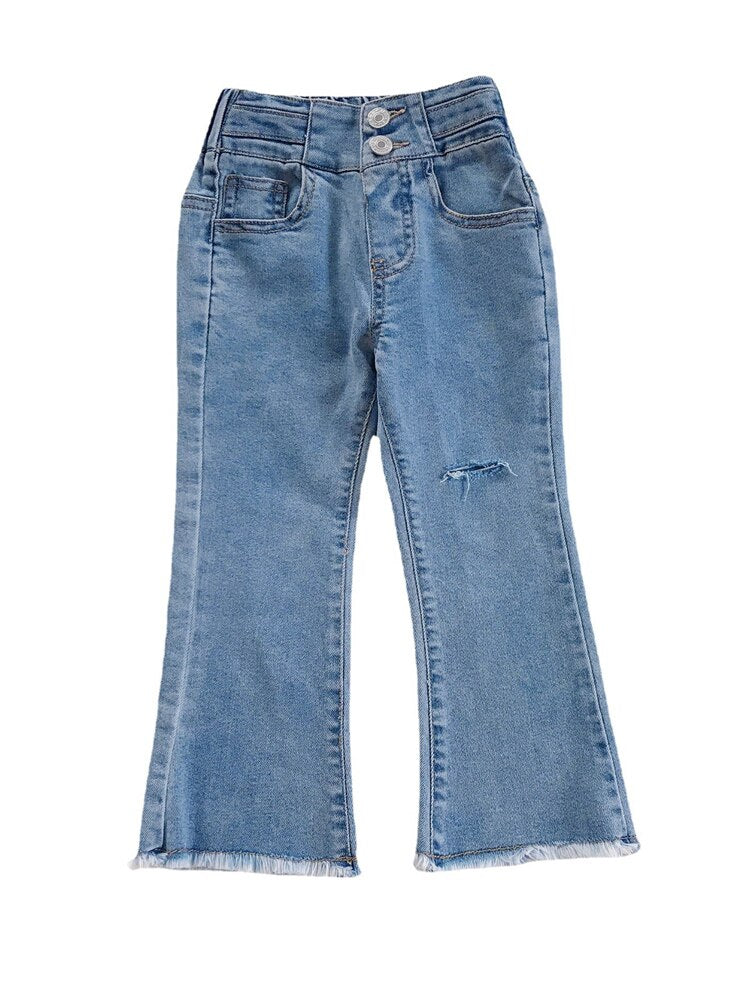 Mädchen Hohe Taille Ausgestellte Leggins-Jeans, Einfarbig