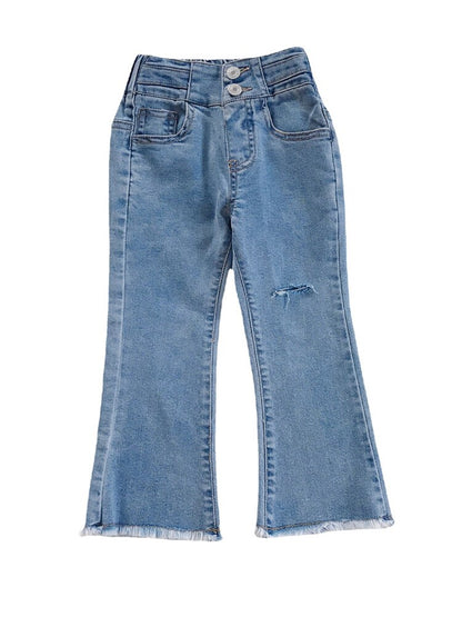 Mädchen Hohe Taille Ausgestellte Leggins-Jeans, Einfarbig