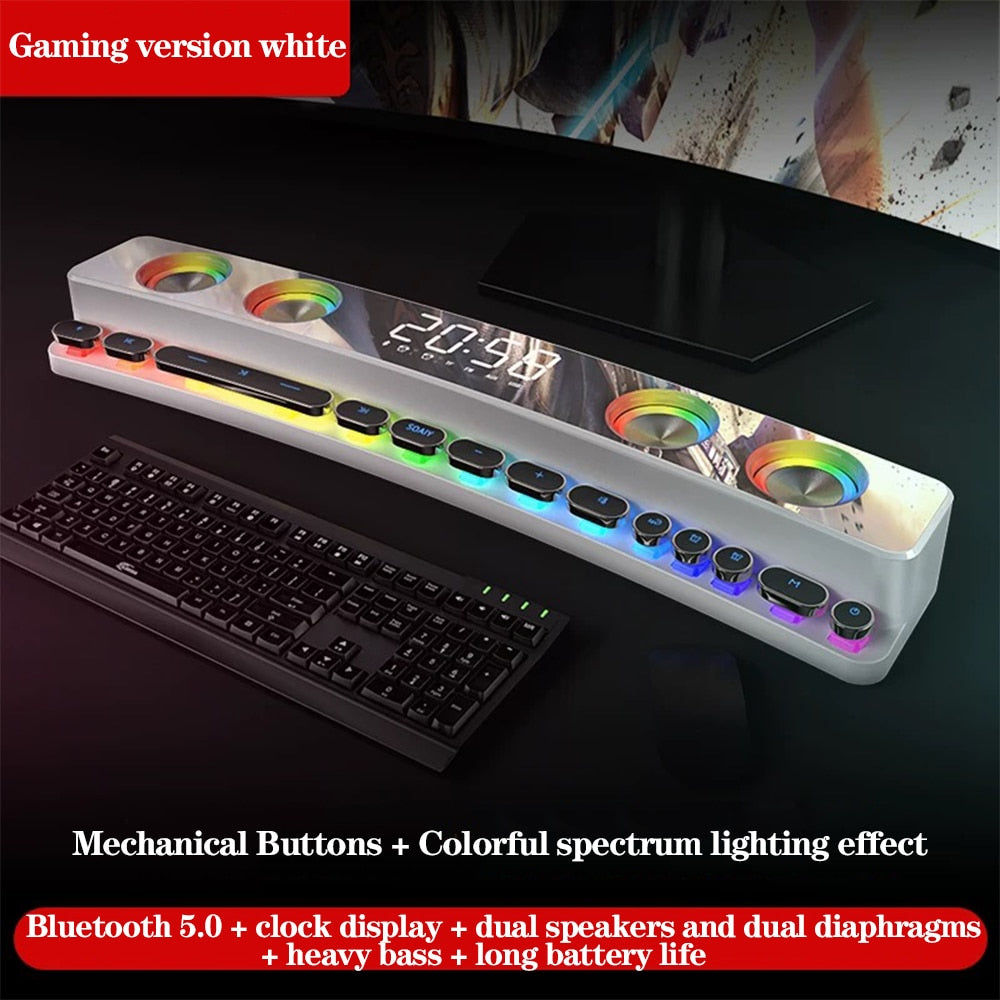 Tragbares Drahtloses Spiel Soundbar, USB 3D Stereo Subwoofer AUX FM Haus Digitaler mit Lautsprecher Tastatur Abkürzung für PC, Laptop,Tablets,Desktop,Handy