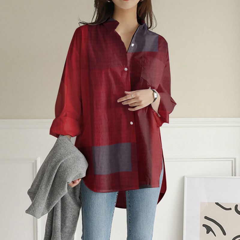 Women Kaftan Long Sleeve Blouses ZANZEA Casual Loose Work Shirt Pockets Asymmetrical Chemise Autumn Plaid Tops