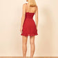 Verstellbares Retro Rüschen Minikleid für Frauen, Spaghettiträger rot schwarz elastisches Urlaubsmode