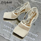 Eilyken 2023 Neue Sexy Mesh Pumps Sandalen, Weibliche Quadratische Zehe mit hohem Absatz