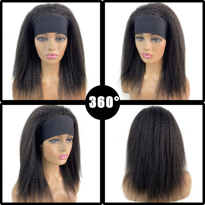 African Straight Headband Wigs Natural Black Medium Length Hairstyle Women's Wig Afro Kinky Free Part Daily Wear Ladies Hair