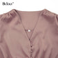 Bclout Elegant Satin Single-Breasted Shirt Dress Fashion Beige Slim V Neck Long Dresses Woman Latern Sleeve Autumn Winter Robe
