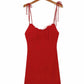 Verstellbares Retro Rüschen Minikleid für Frauen, Spaghettiträger rot schwarz elastisches Urlaubsmode