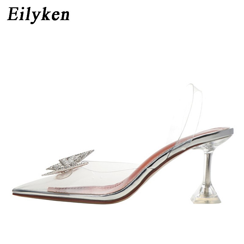Eilyken Größe 34-45 Sommer Schmetterlingsknoten, Frauen Pumps Mode seltsamer Stil Transparent