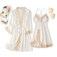 Spitzenbesatz Sexy Hochzeitsdame  Robe -Anzug, Kimono Bademantel Kleid für Mini Nachtwäsche & Intime Dessous