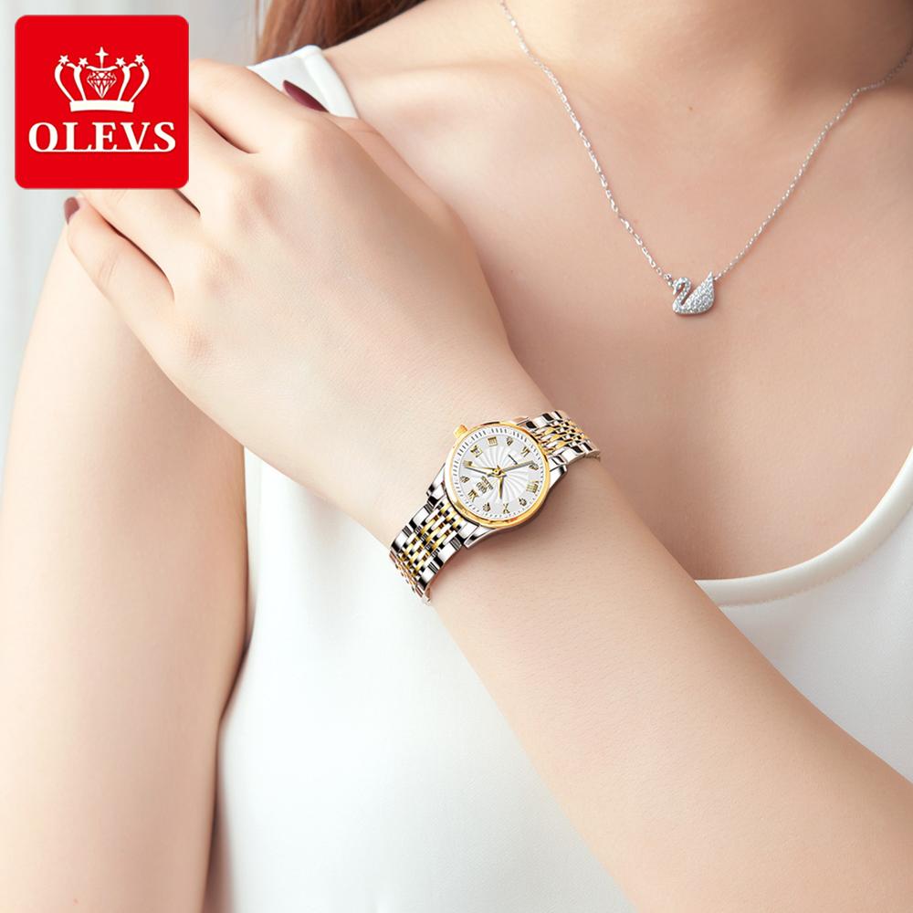OLEVS Luxus Marke Ladides Automatische Mechanische Armbanduhr Wasserdicht, Edelstahl Einfache Uhr für Frauen
