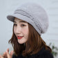 New Fashion Winter Damen Kaninchenfell-Baskenmütze, solide flache Kappe, warme Ohrenschützer, gestrickte Wollmütze