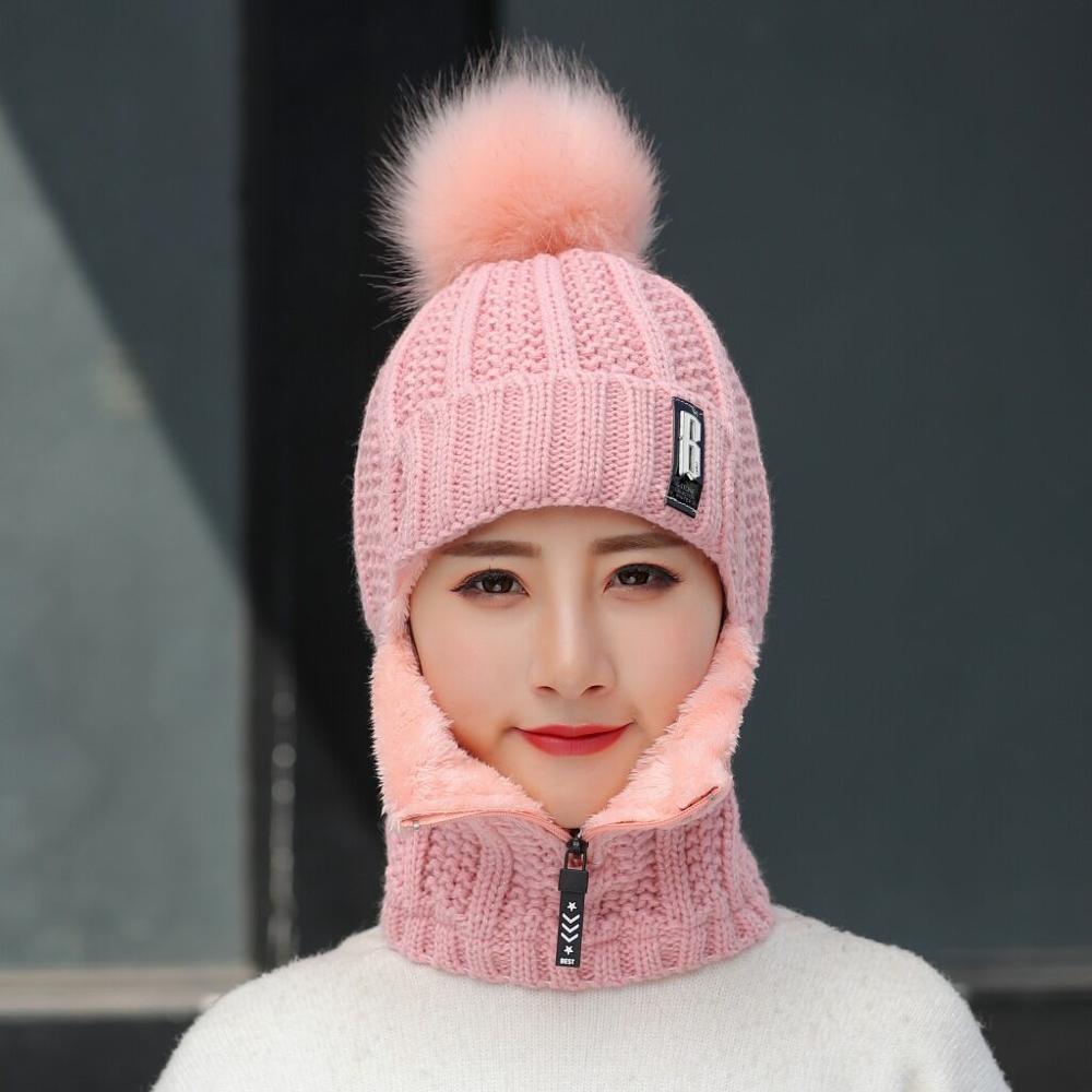 Winter Outdoor Winddicht Wollstrickmütze  für Frauen, Winddichte Bommelmütze mit Schlauchschal