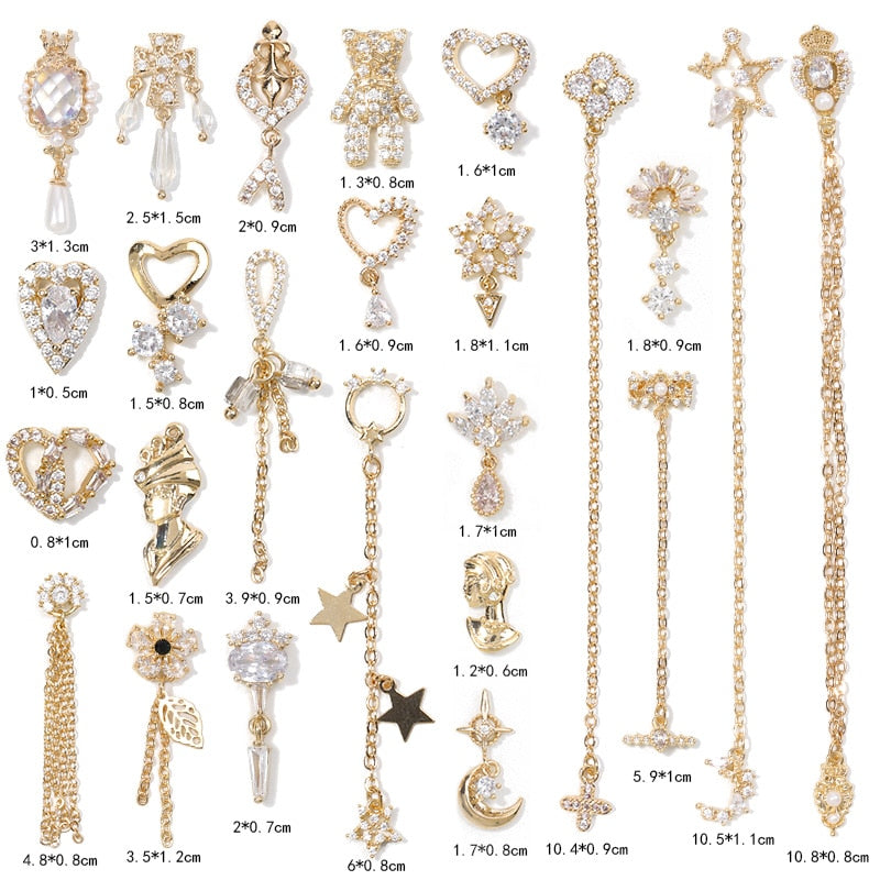 HNUIX 2Pieces 3D Metal Nail art Jewelry Japanese Nail Decorations Top Quality Crystal Manicure Zircon Diamond Charms Pendants