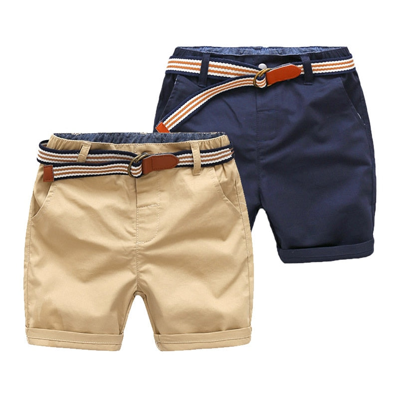Sommer 3-10 Jahre Baumwolle Marineblau Jungen Kurzhose mit Ledergürtel