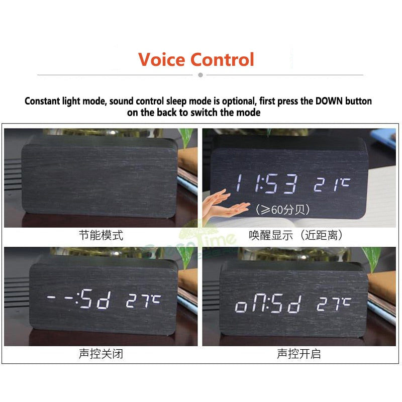 Dual Display Smart Digital LED, Wecker Temperatur Sprachsteuerung, Multifunktions-elektronischer Kalender