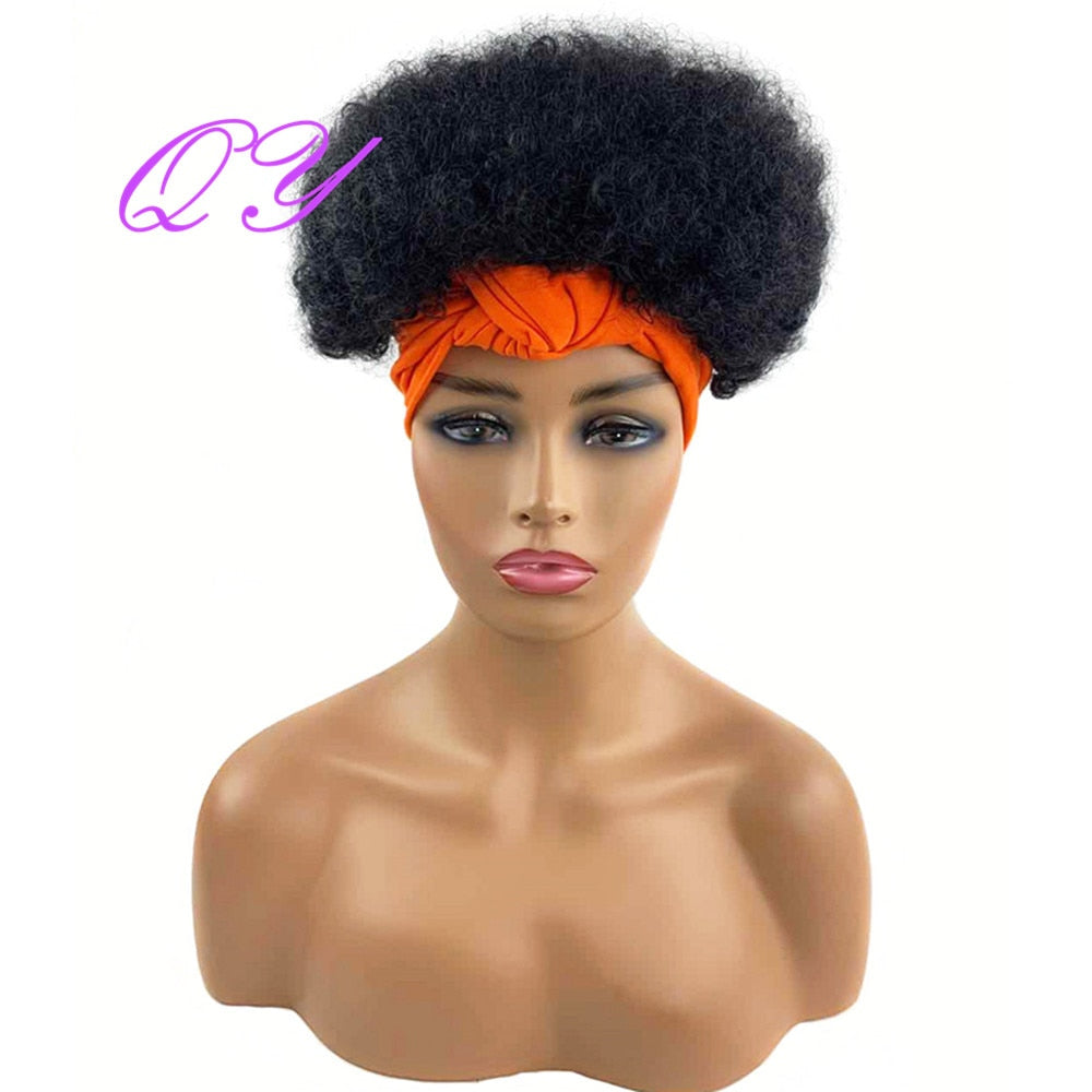 Hair Big Afro Kinky Curly Stirnband Perücken für Frauen Synthetisches Haar Perücken Turban Wrap Hair Style