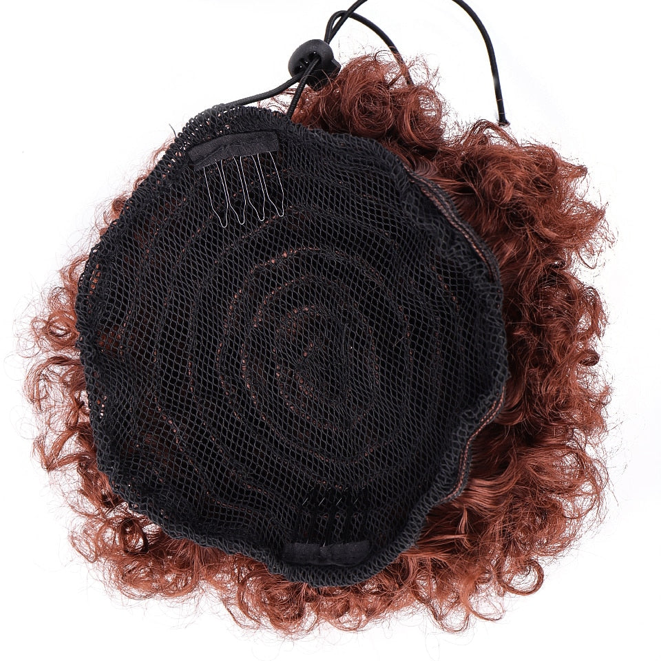 Synthetische Puff Afro Lockig Chignon Perücke Pferdeschwanz Kordel Kurz Afro