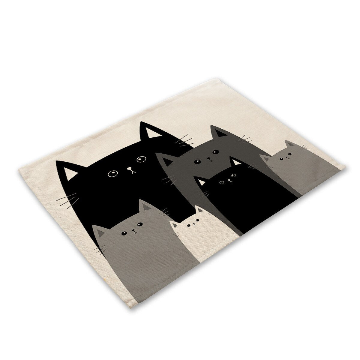 Leinen-Tischsets mit schwarz-weißem Katzendruck für Esstisch-Accessoires, Schüssel, Teller-Platzsets