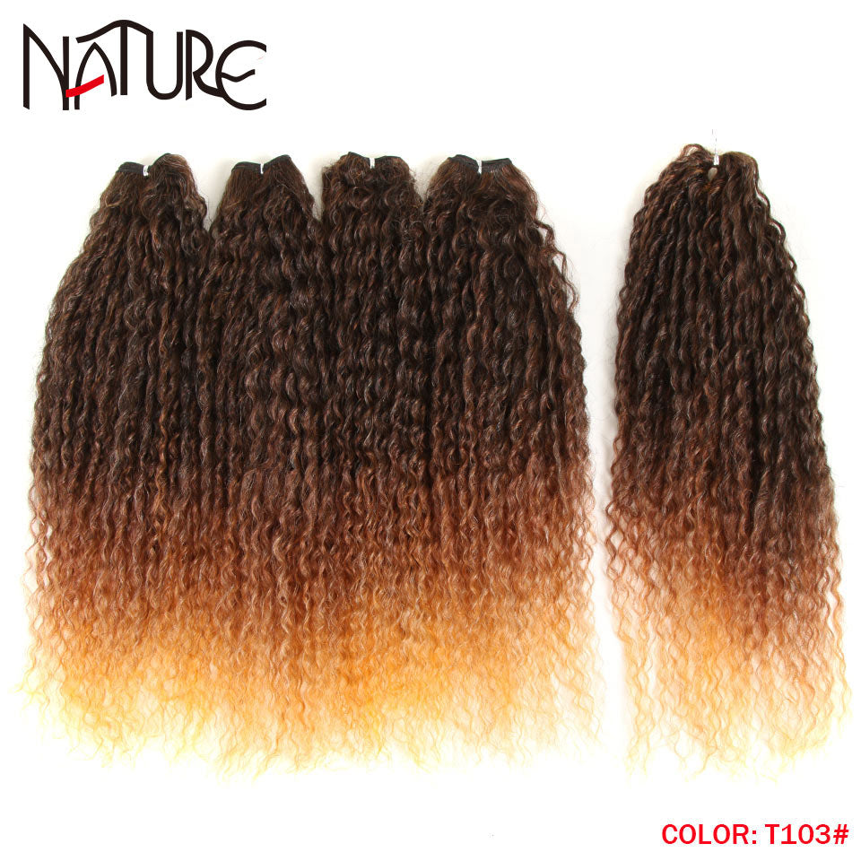 Synthetische Haarverlängerungen für Herbstfrauen Afro Curly Hair Bundles 24 Zoll, Ombre Blonde High Temperature Fiber Hair Weave Bundle