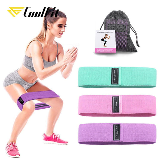 3 STÜCKE CoolFit Hüftband Yoga Widerstandsbänder, Fitnessbänder Set mit Anti Rutsch Rollen