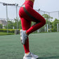 Damen Patchwork-Leggings aus Leder, Fitnesshose mit hoher Taille, atmungsaktive Sporthose, sexy Push-Up-Trainingshose