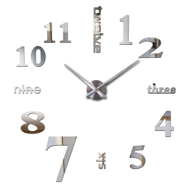 2022 Art und Weise 3D Big Size Wanduhr Spiegel Aufkleber, kurze Wohnzimmer Dekor, Tagungsraum Wanduhr Modernes Design Silent Acryl