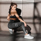 Schwarze Yogahose, schnell trocknende Leggings für Damen