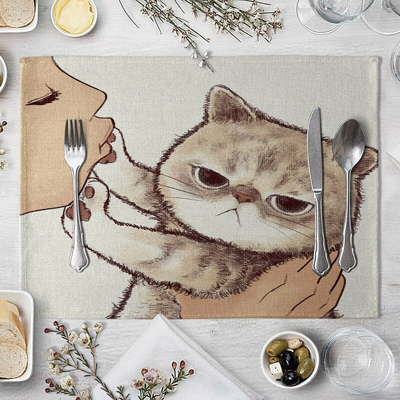 Abwaschbare Katzen Tischsets, Süße Katze Cartoon als Tiermuster