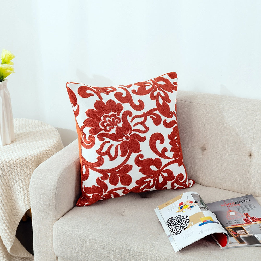 Kissenbezug mit niedlicher floraler geometrischer Stickerei, grün-gelber Kissenbezug für Sofa, Bett, schlichtes Zuhause, 45 x 45 cm