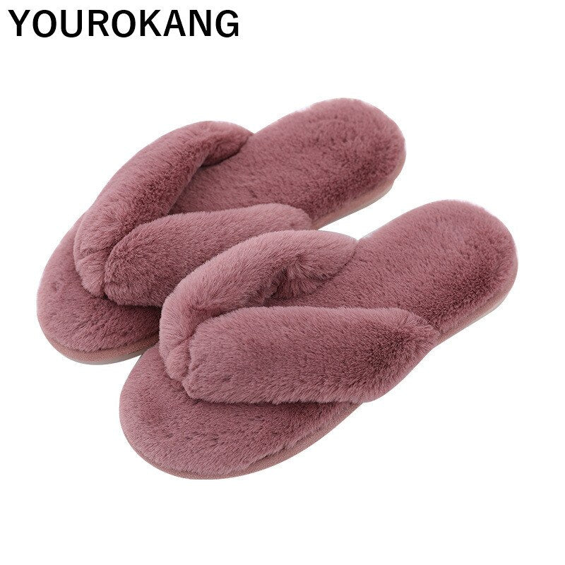 Herbst Winter Frauen Hausschuhe Indoor Boden Flip Flops Mode Pelzigen, warme Pantoffel, Weiche Baumwolle