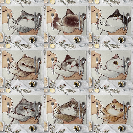 Abwaschbare Katzen Tischsets, Süße Katze Cartoon als Tiermuster