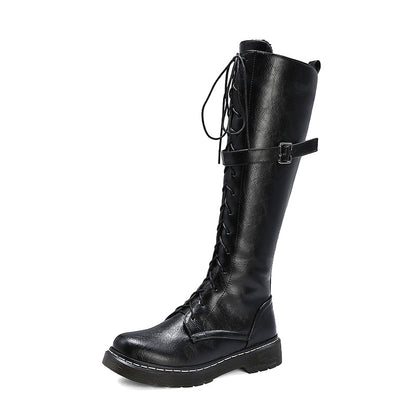 Herbst British Style Kniehohe Stiefel Für Frauen, Weibliche Stiefel Runde Zehe, Niedrige Absätze
